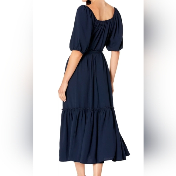 Karen Kane Navy Blue Fit And Flare Puff Sleeve Tea-Length Dress Size Large - Picture 2 of 11